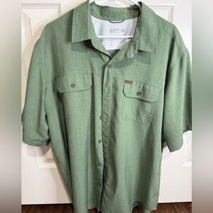 Orvis Men's Short Sleeve Button Down Shirt Green Lightweight Outdoor Fishing XL